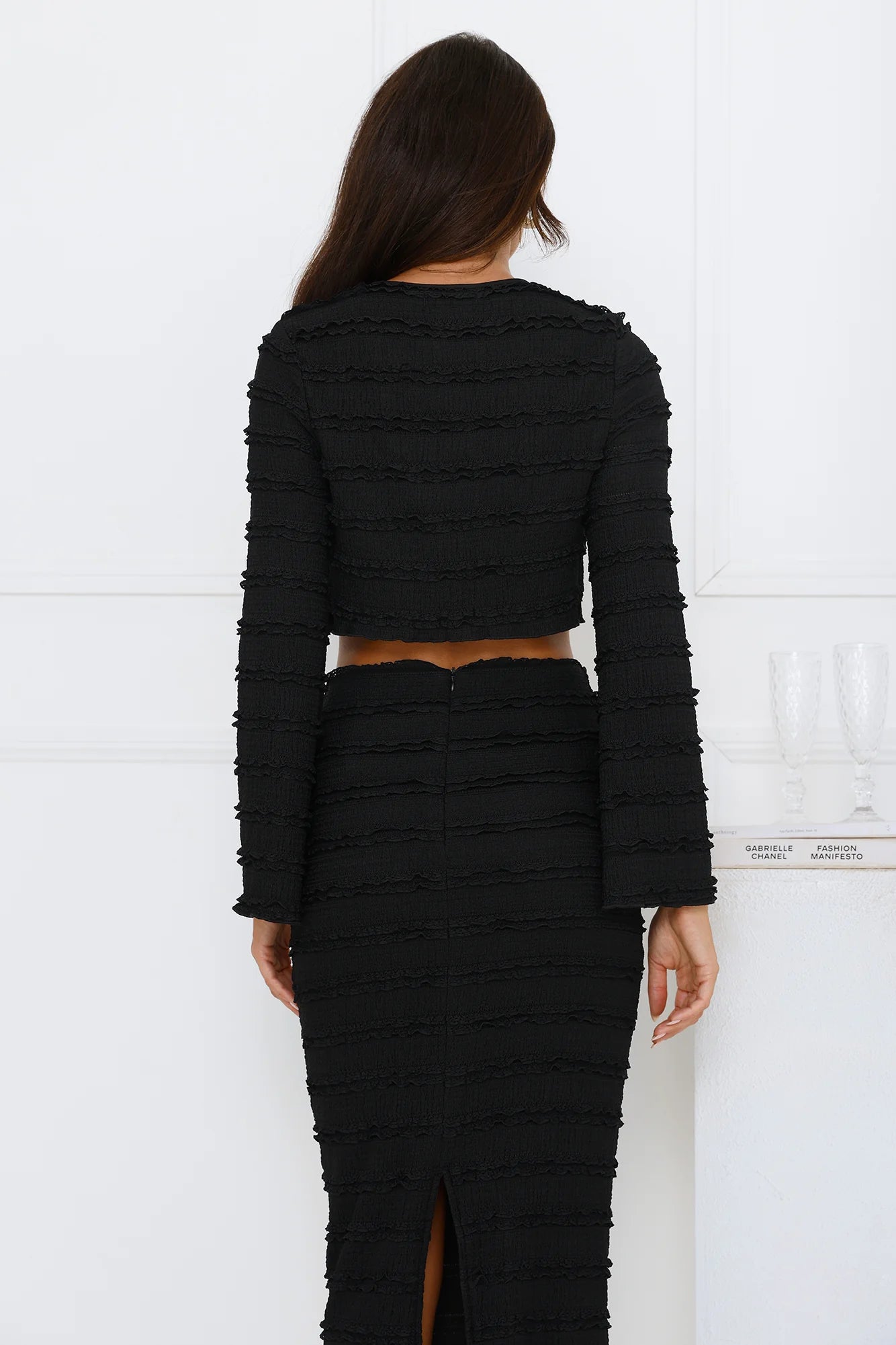 Whimsical Whirls Long Sleeve Top Black