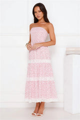 Under Palm Trees Strapless Midi Dress Pink