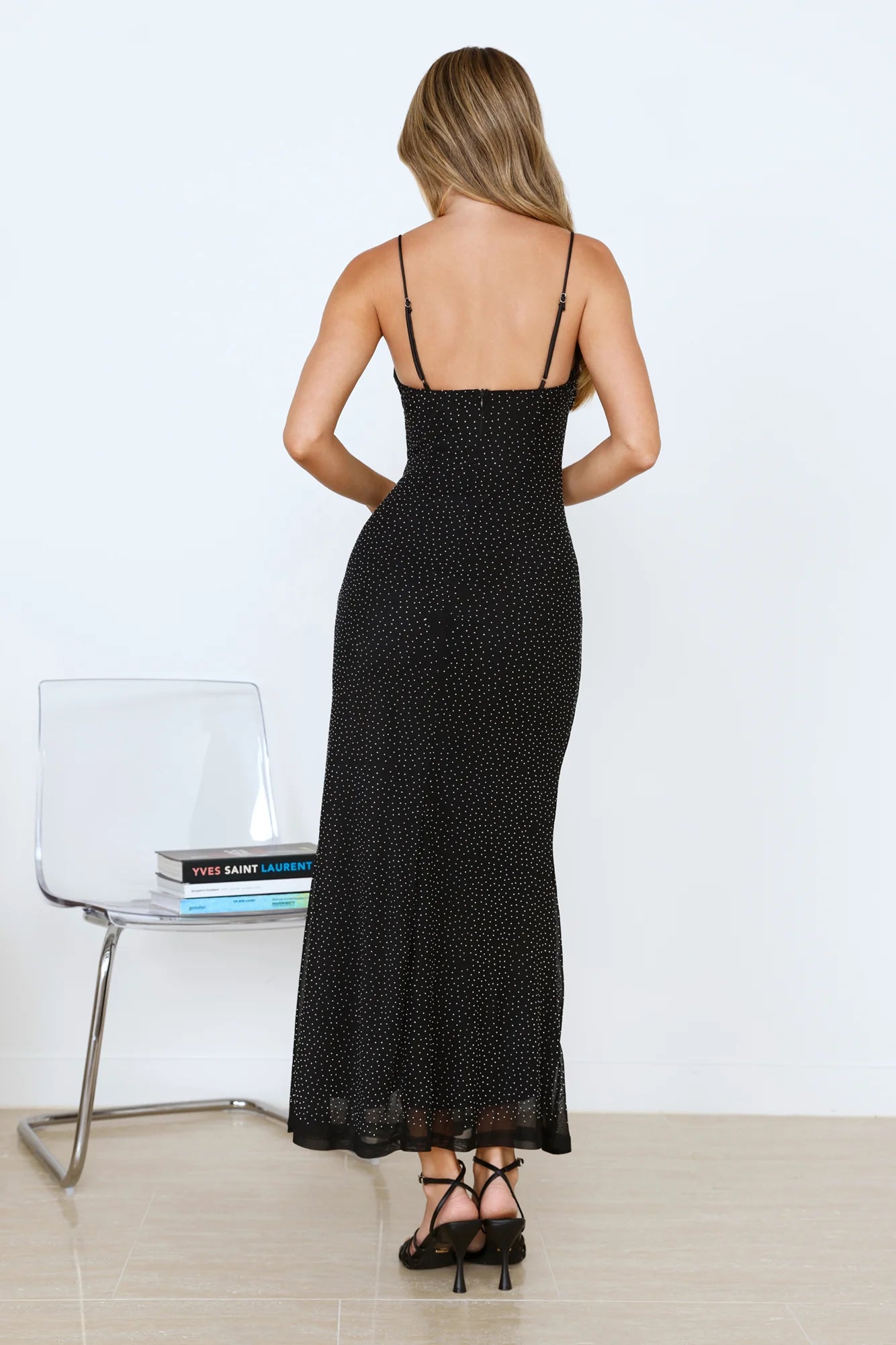 Elevated Status Embellished Mesh Maxi Dress Black