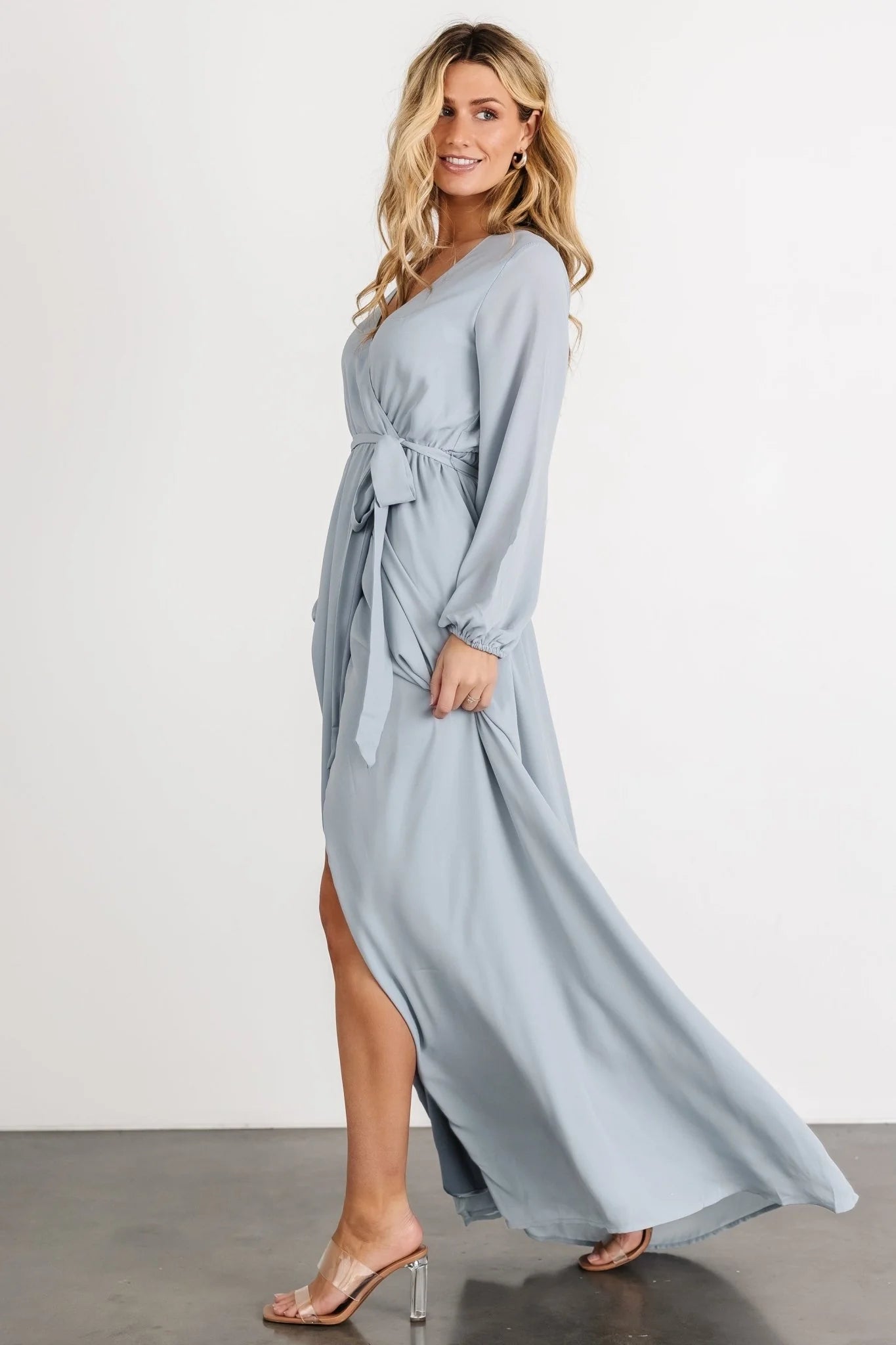 Breanne Faux Wrap Maxi Dress | Light Blue