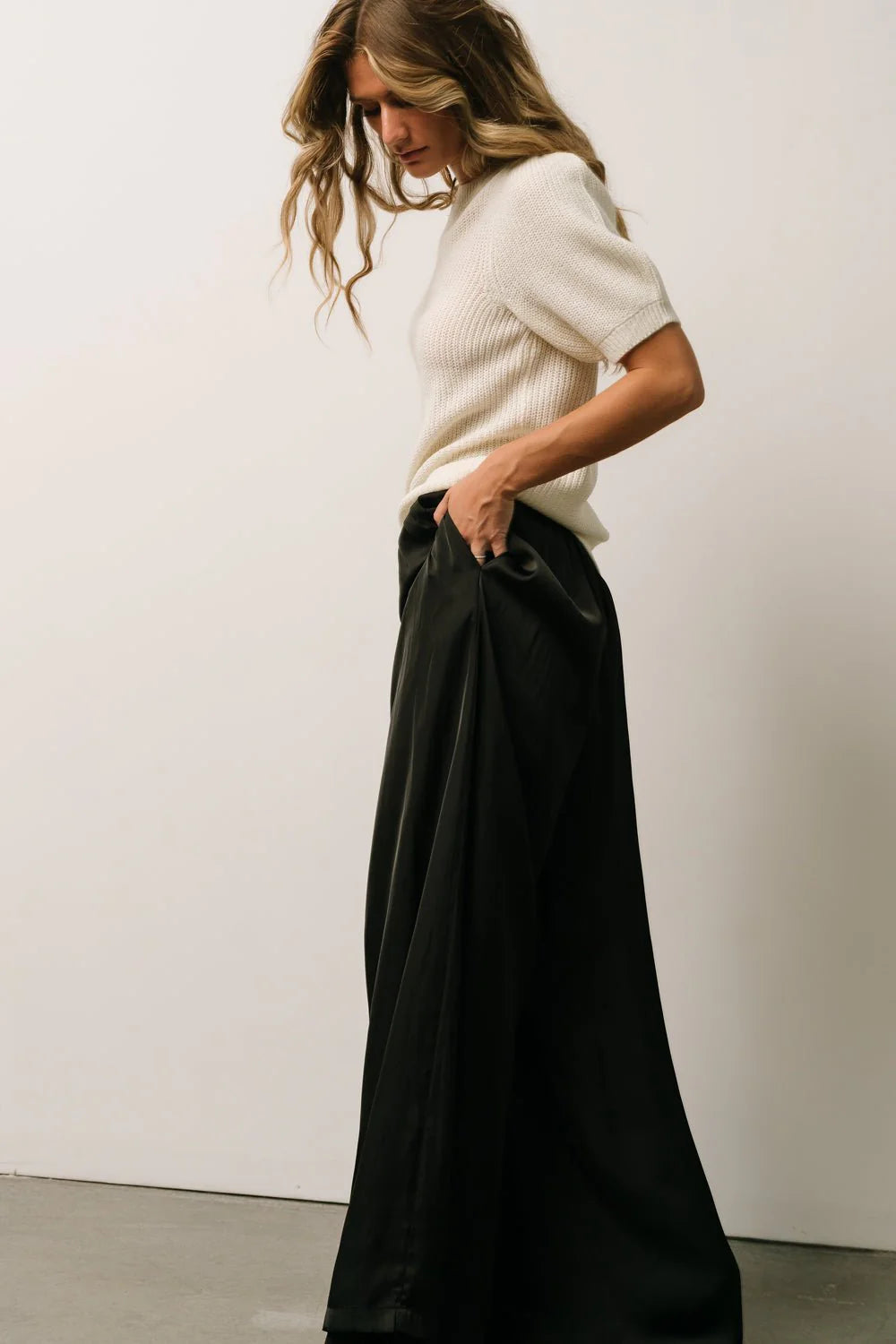 Jayla Palazzo Satin Pant | Black