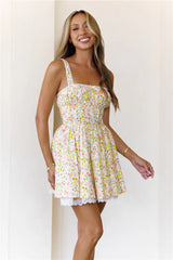 Cottage Charm Milkmaid Mini Dress Yellow