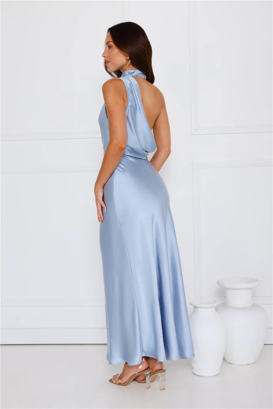 Formal Luxe Satin Maxi Dress Blue