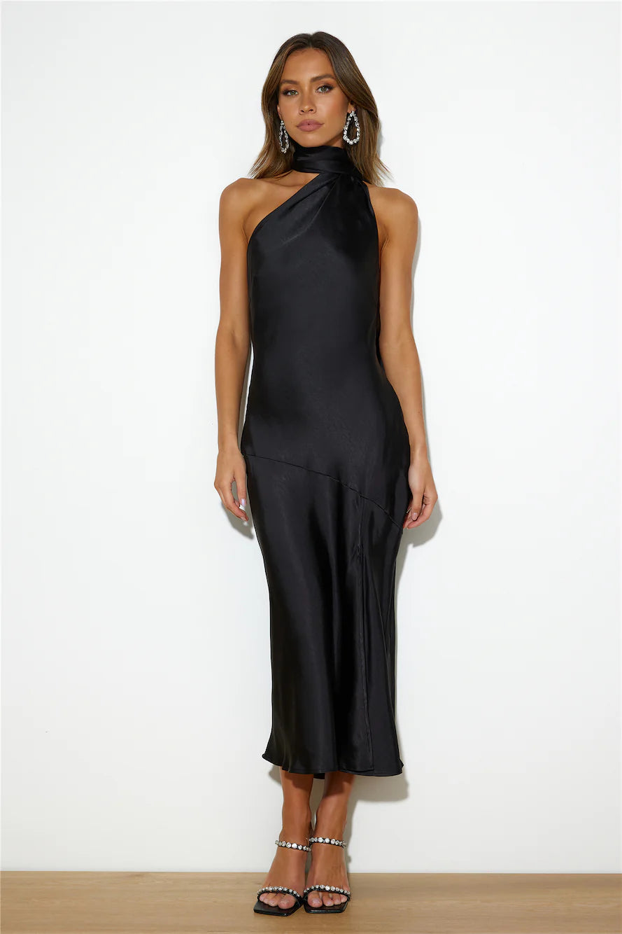 Athenian Satin Maxi Dress Black