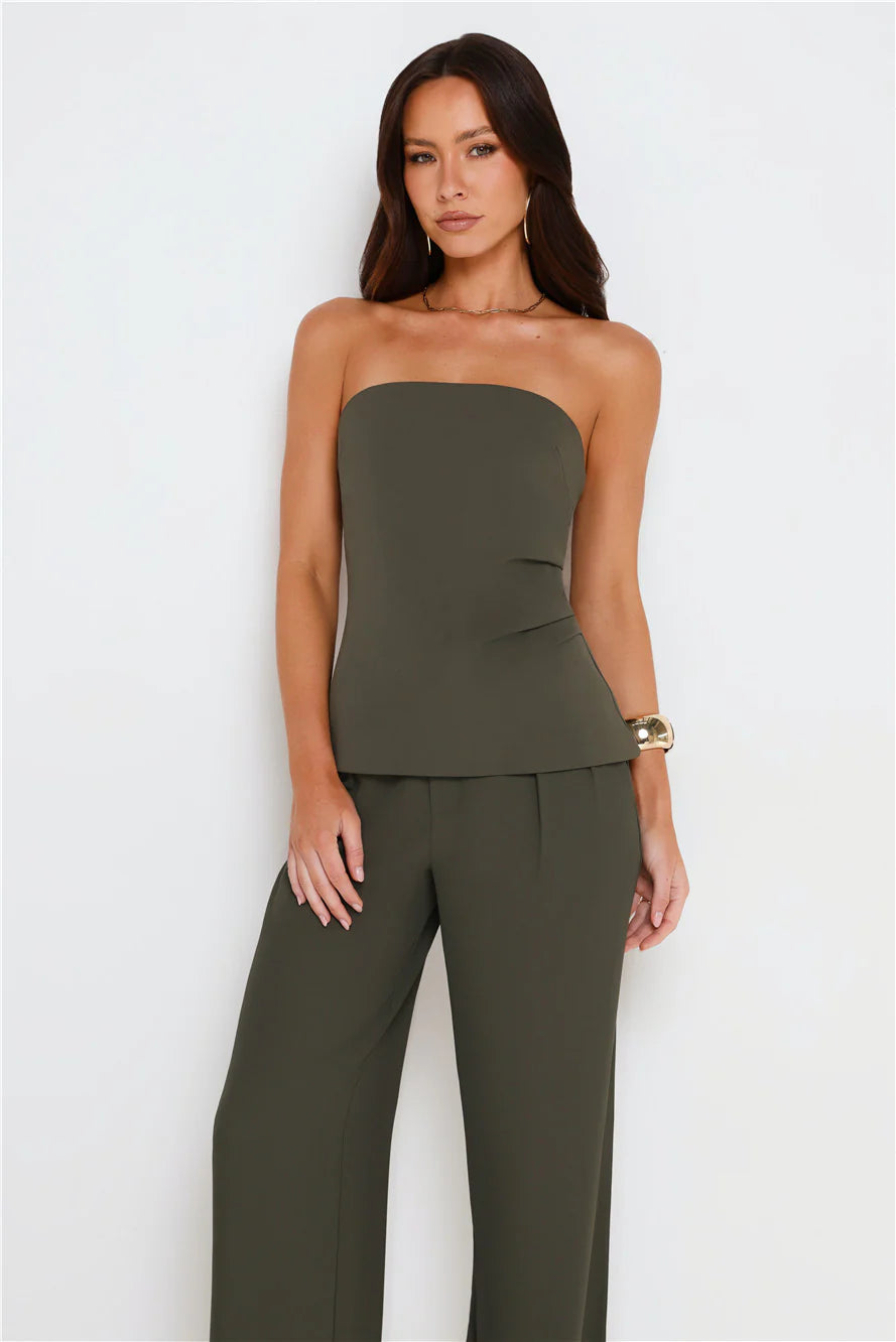 Core Cut Tailored Strapless Top Khaki