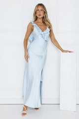 Chasing The Spark Satin Maxi Dress Blue