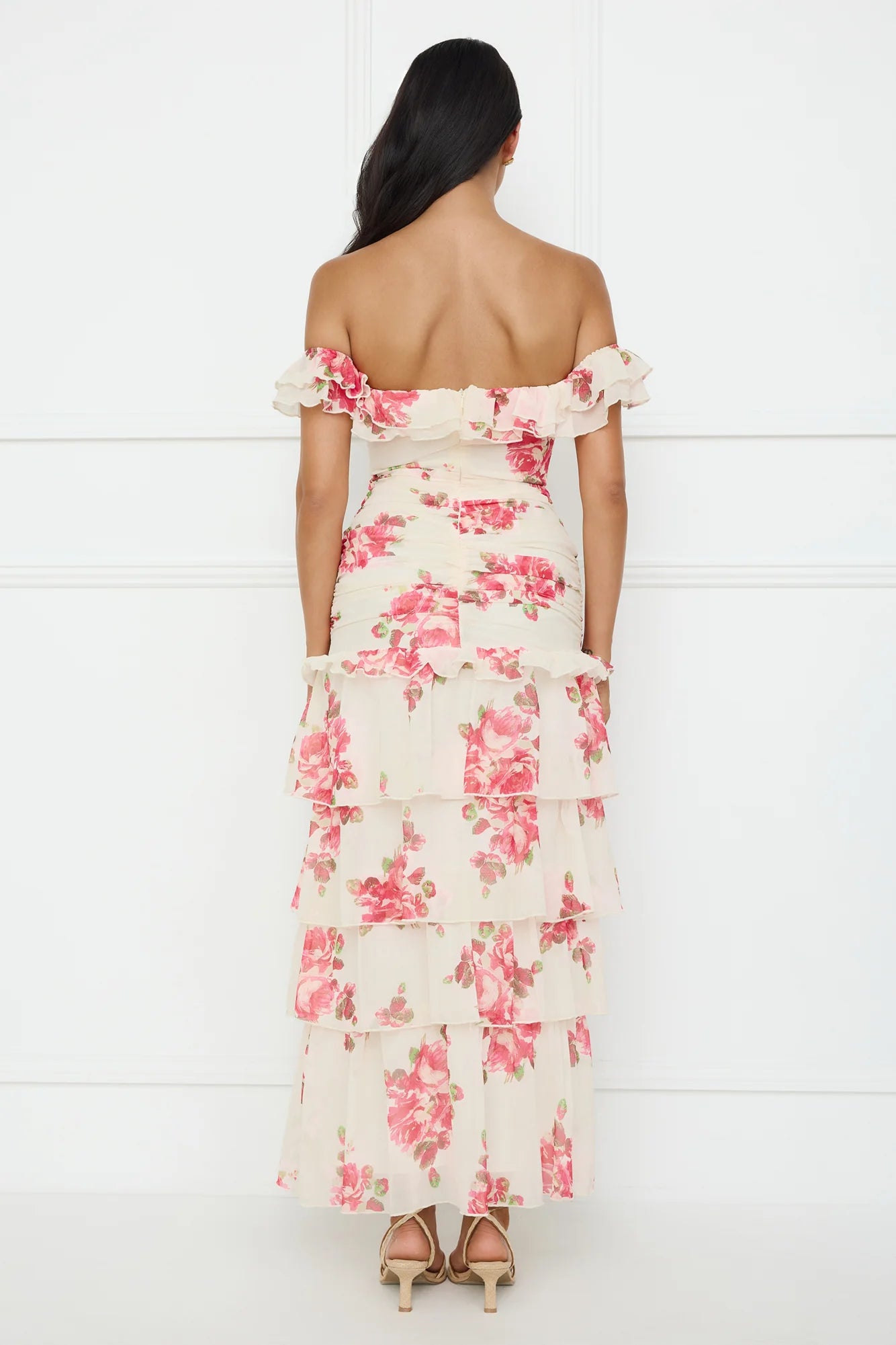 Floralicious Off Shoulder Maxi Dress Cream