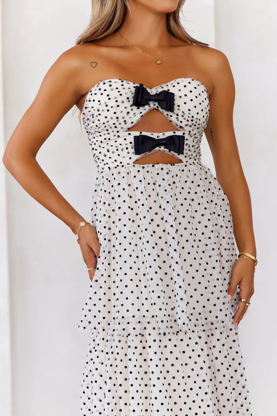 Featured In Magazines Strapless Mesh Maxi Dress Cream