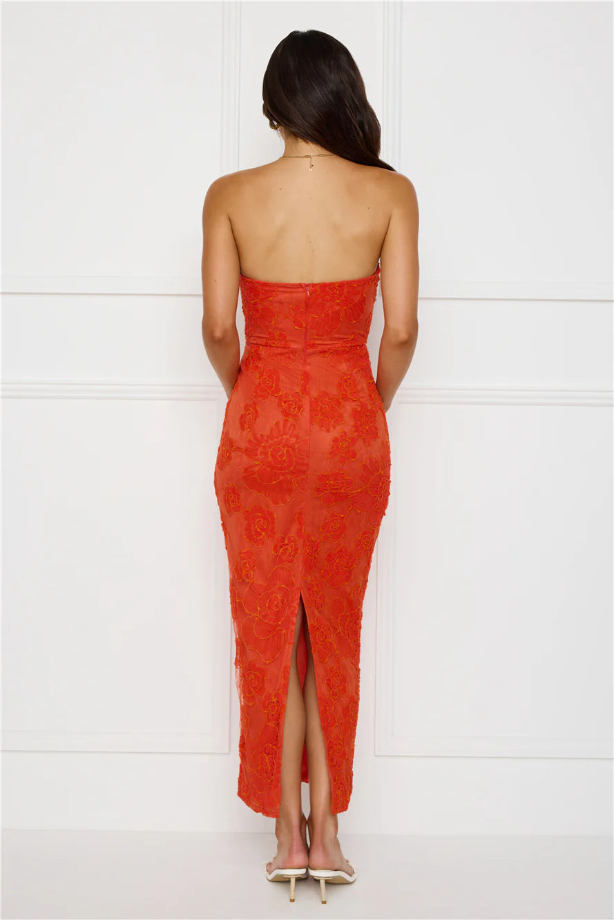 Crowned In Confidence Strapless Maxi Dress Orange
