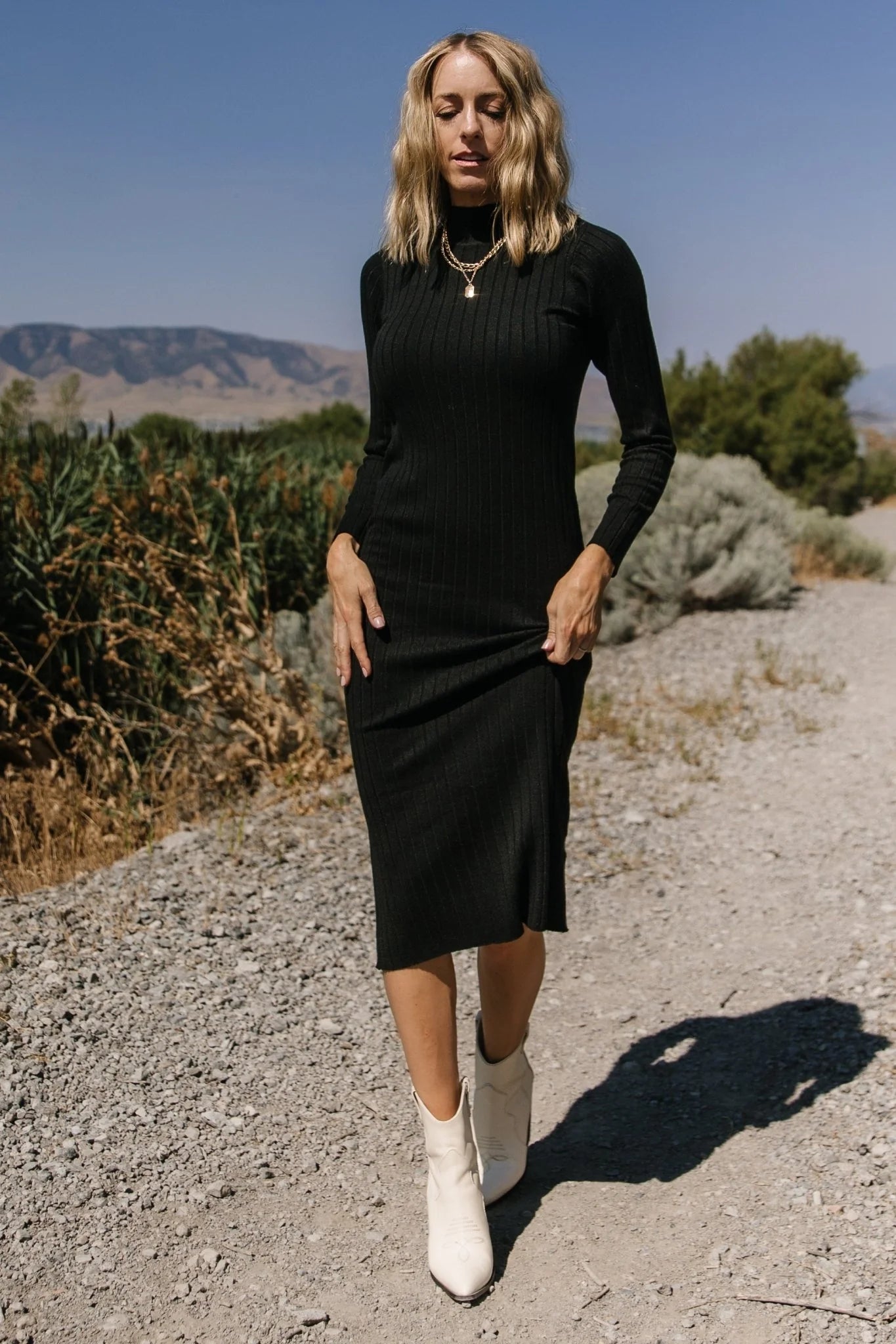 Jill Ribbed Midi Dress | Black
