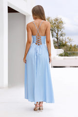 The Only Girl Satin Maxi Dress Blue