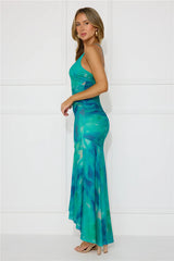 Fabulous Vibe One Shoulder Mesh Maxi Dress Green