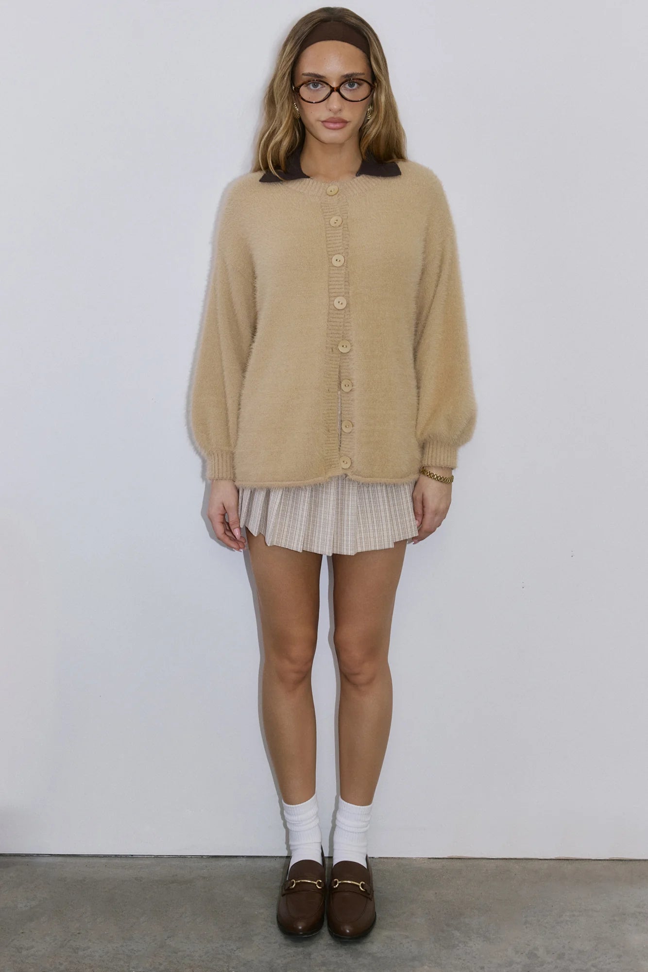 Crisp Snowfall Longline Fluffy Cardigan Tan