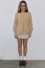 Crisp Snowfall Longline Fluffy Cardigan Tan