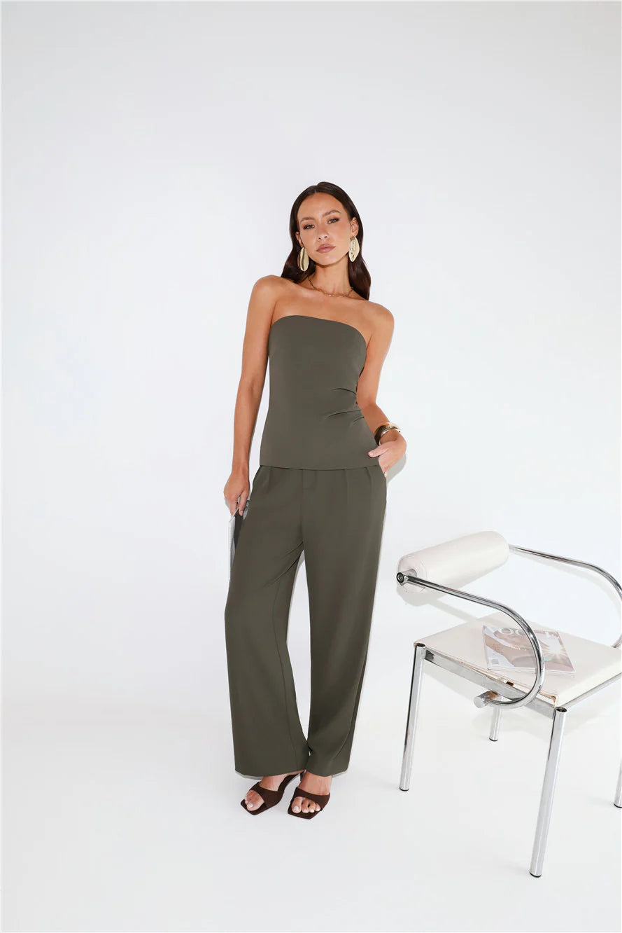 Core Cut Tailored Strapless Top Khaki
