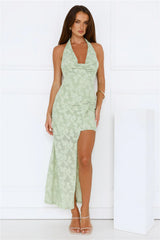 Coconut Sips Halter Maxi Dress Green
