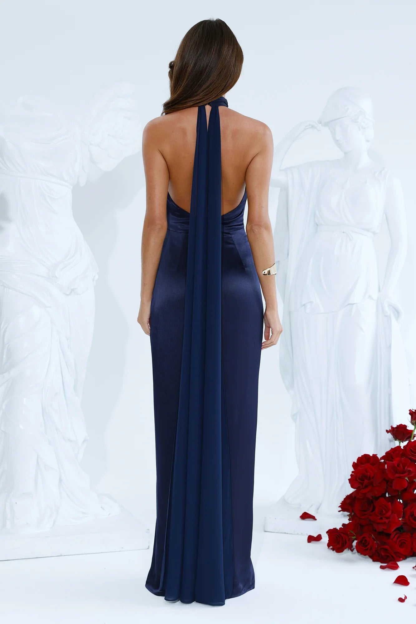 Effortless Luxe Halter Satin Maxi Dress Navy