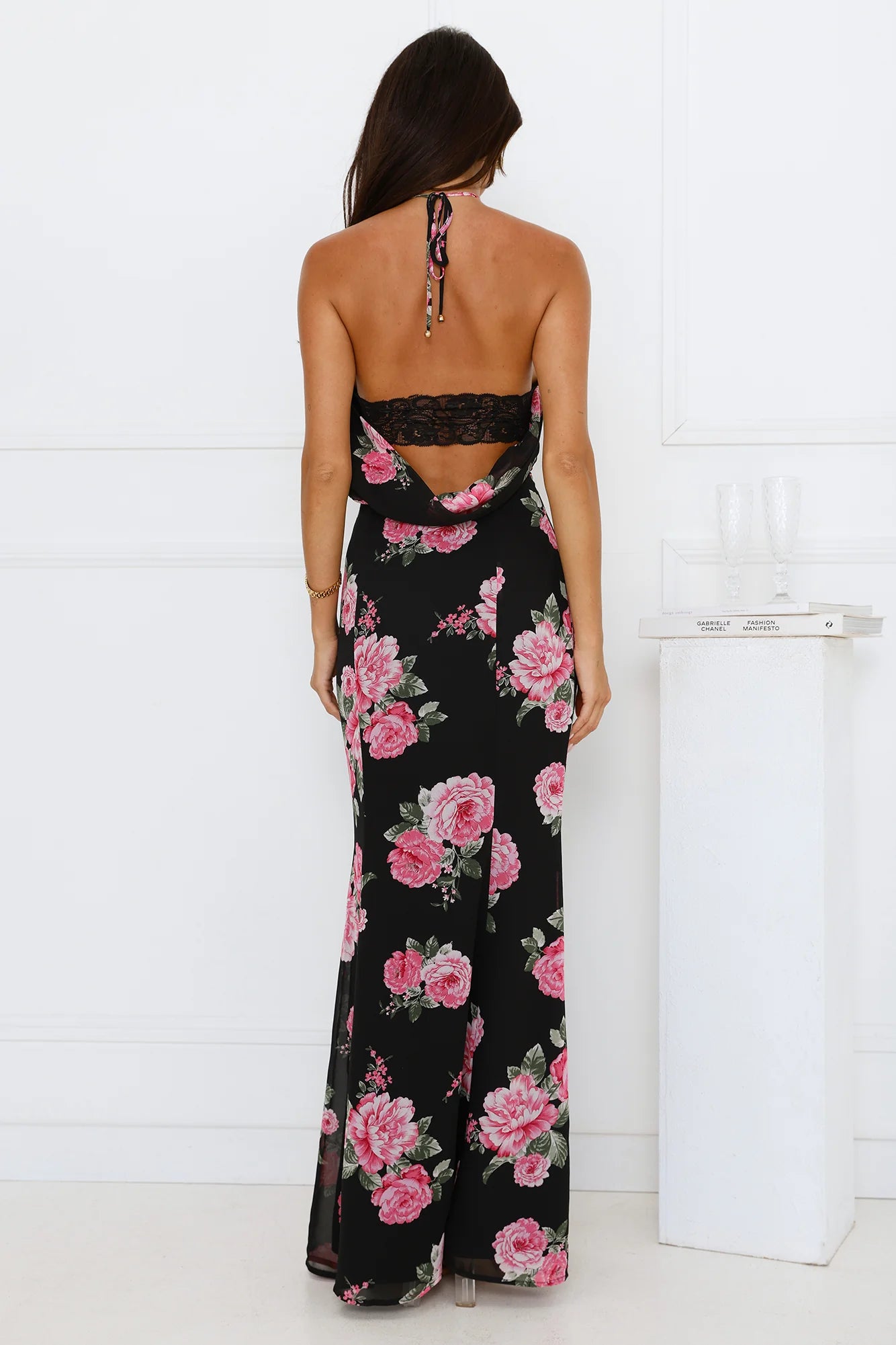 Blossom Beauty Halter Maxi Dress Black