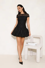 Downtown Diva Lace Bubble Mini Dress Black