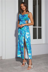 You're For Me Satin Maxi Dress Blue