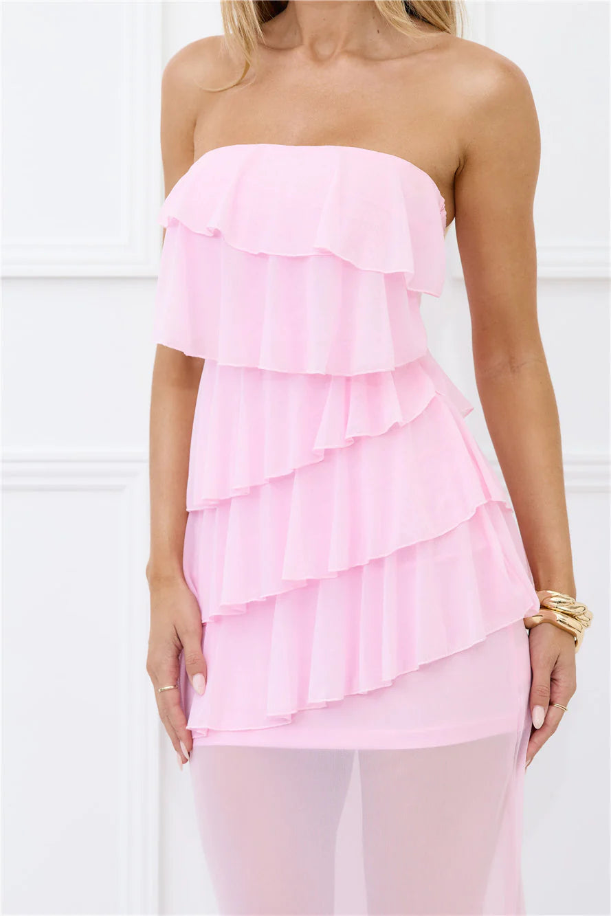 Wisp of Wonder Mesh Strapless Maxi Dress Pink