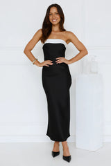 Black Tie Soirée Strapless Satin Maxi Dress Black