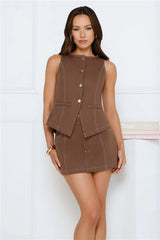Fashion Crowds Denim Top Brown