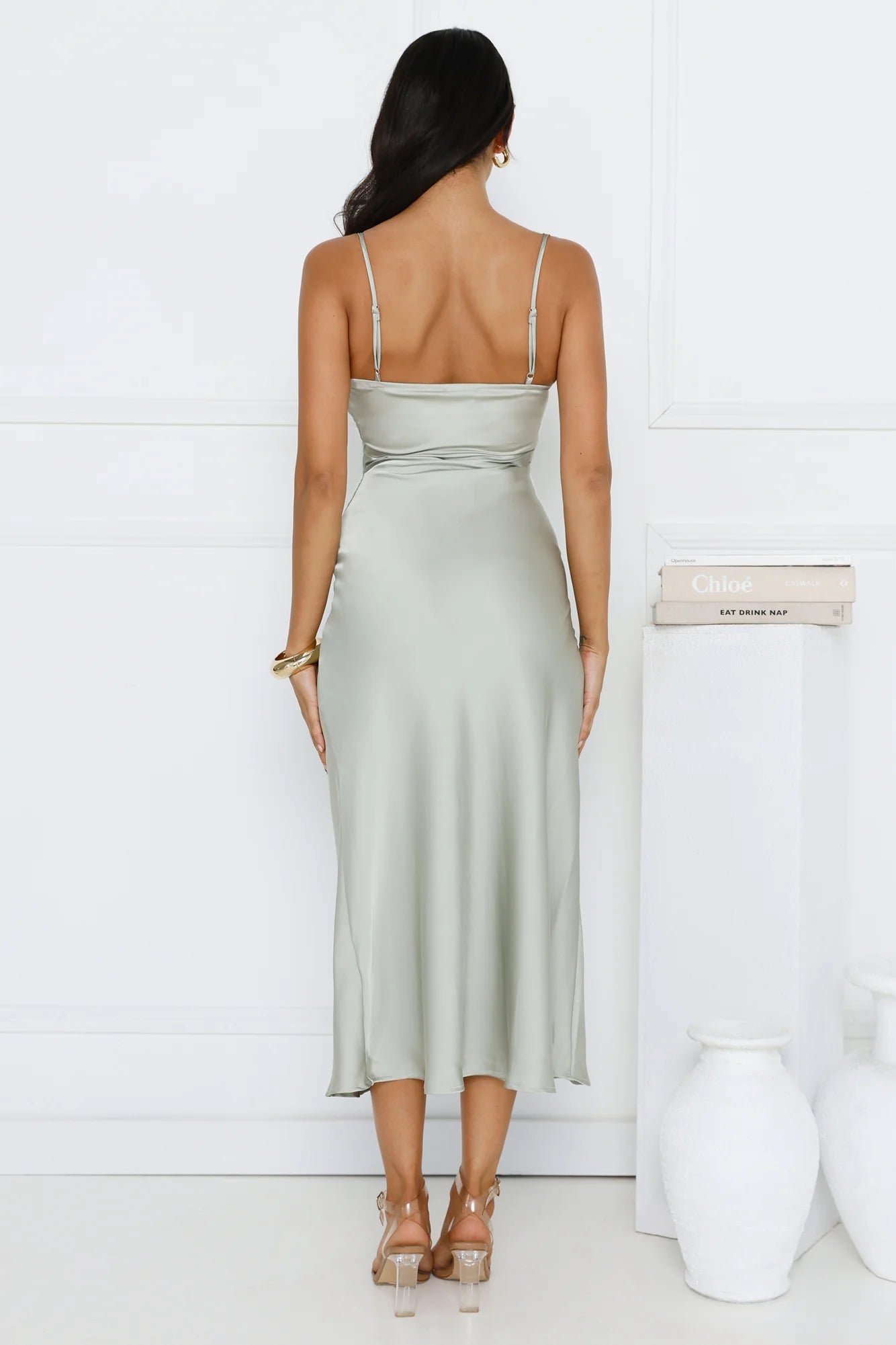 Emberly Satin Midi Dress Sage
