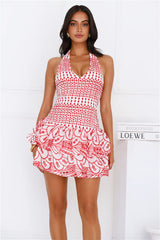 Enchanting Escapes Halter Mini Dress Red