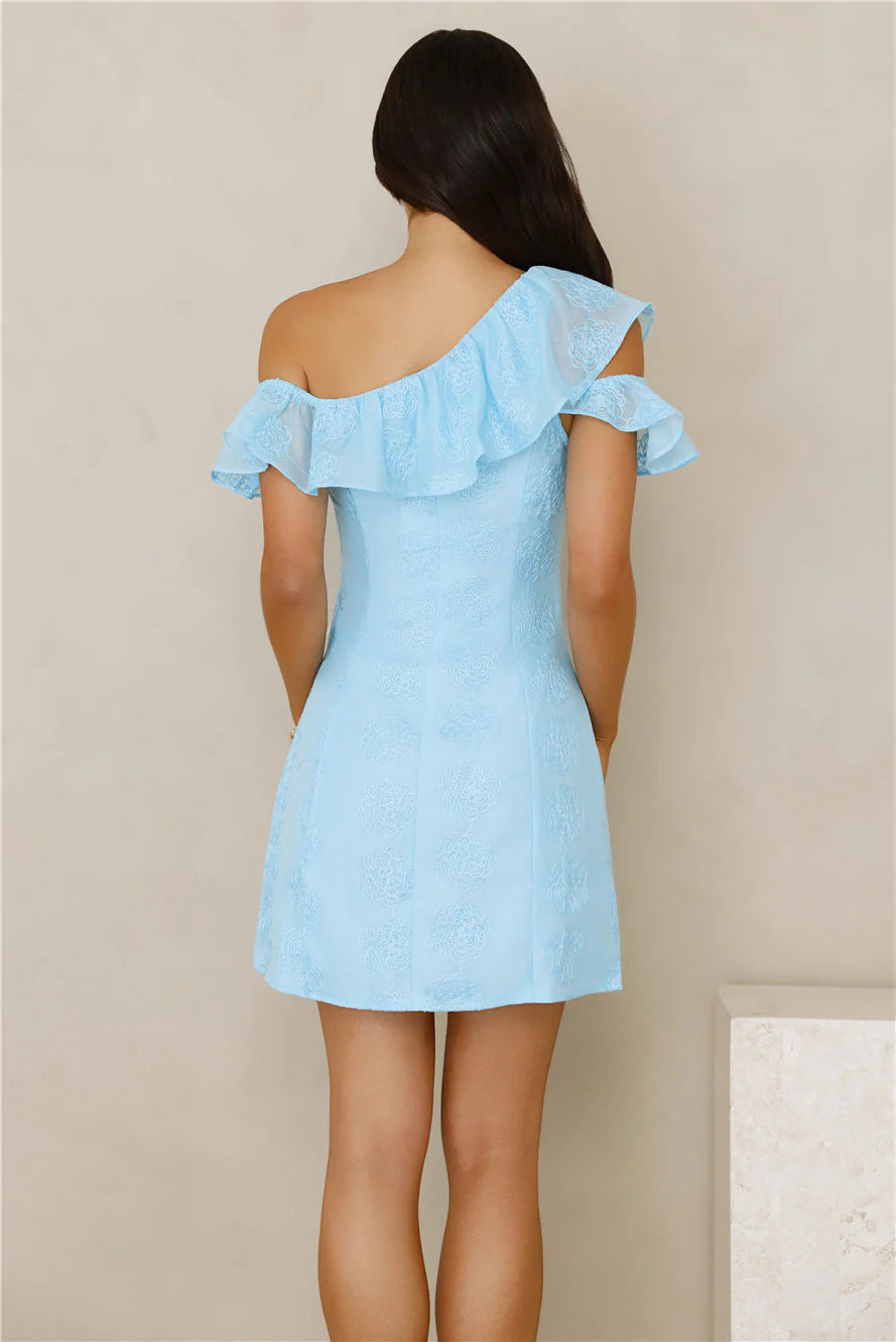 Charmed Light Off Shoulder Mini Dress Blue