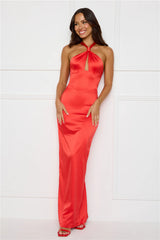 Diamond Elegance Satin Maxi Dress Red
