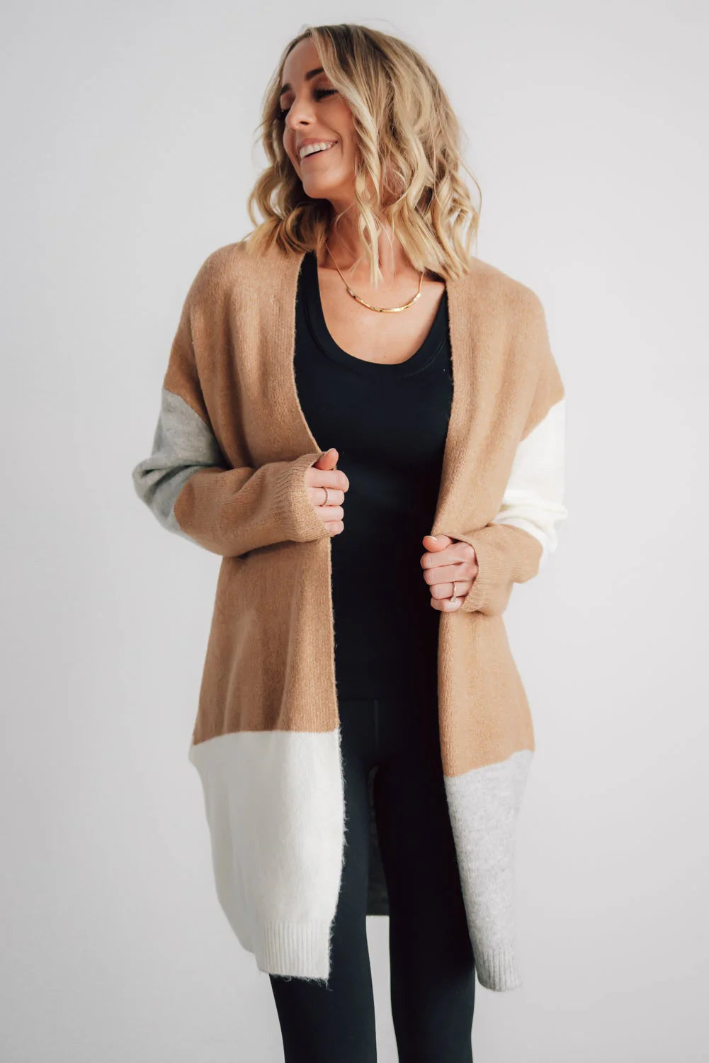 Pierson Color Block Cardigan | Camel