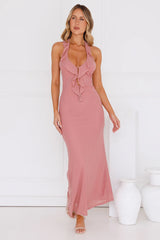Everly Halter Mesh Maxi Dress Pink