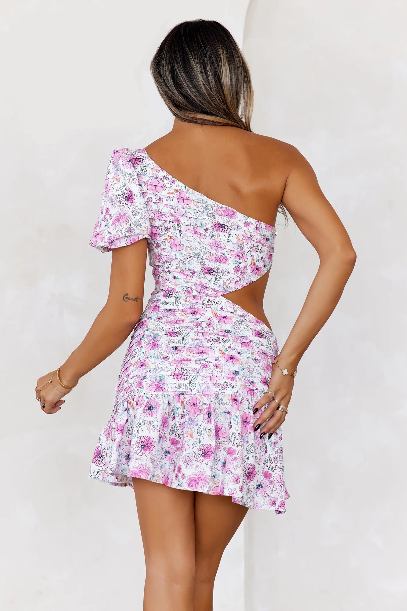 Glistens With Confidence One Shoulder Mini Dress Pink