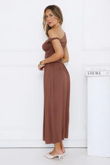 Coastal Daydream Off Shoulder Midi Dress Brown