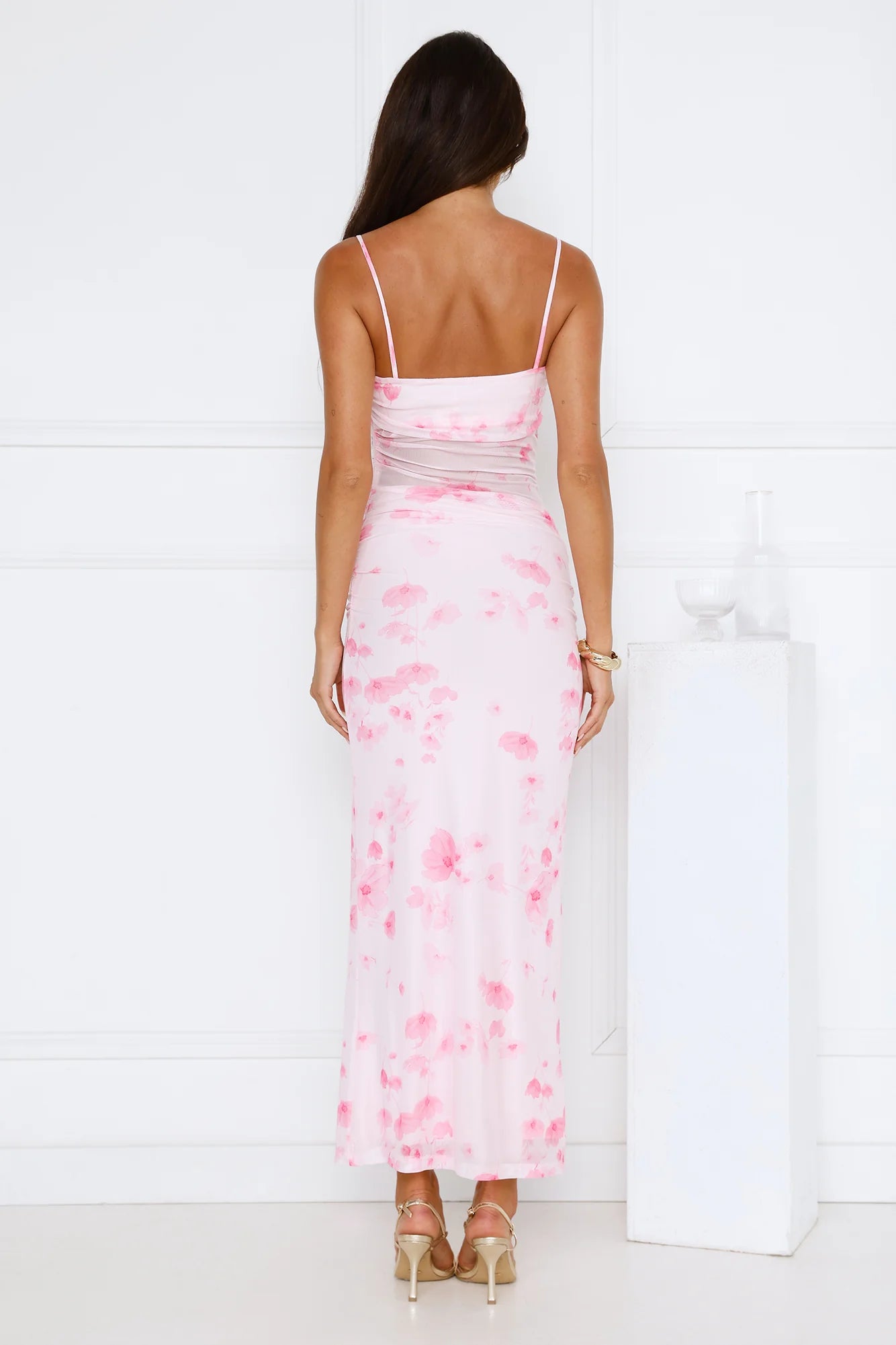 Frosted Glam Mesh Maxi Dress Pink