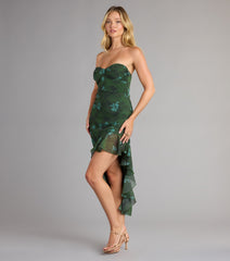 Romance In Bloom Floral Ruffle Slit Midi Dress