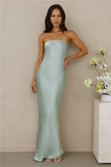 The Felicity Strapless Satin Maxi Dress Sage