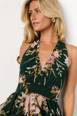Jesslyn Open Back Tiered Maxi Dress | Green + Pink