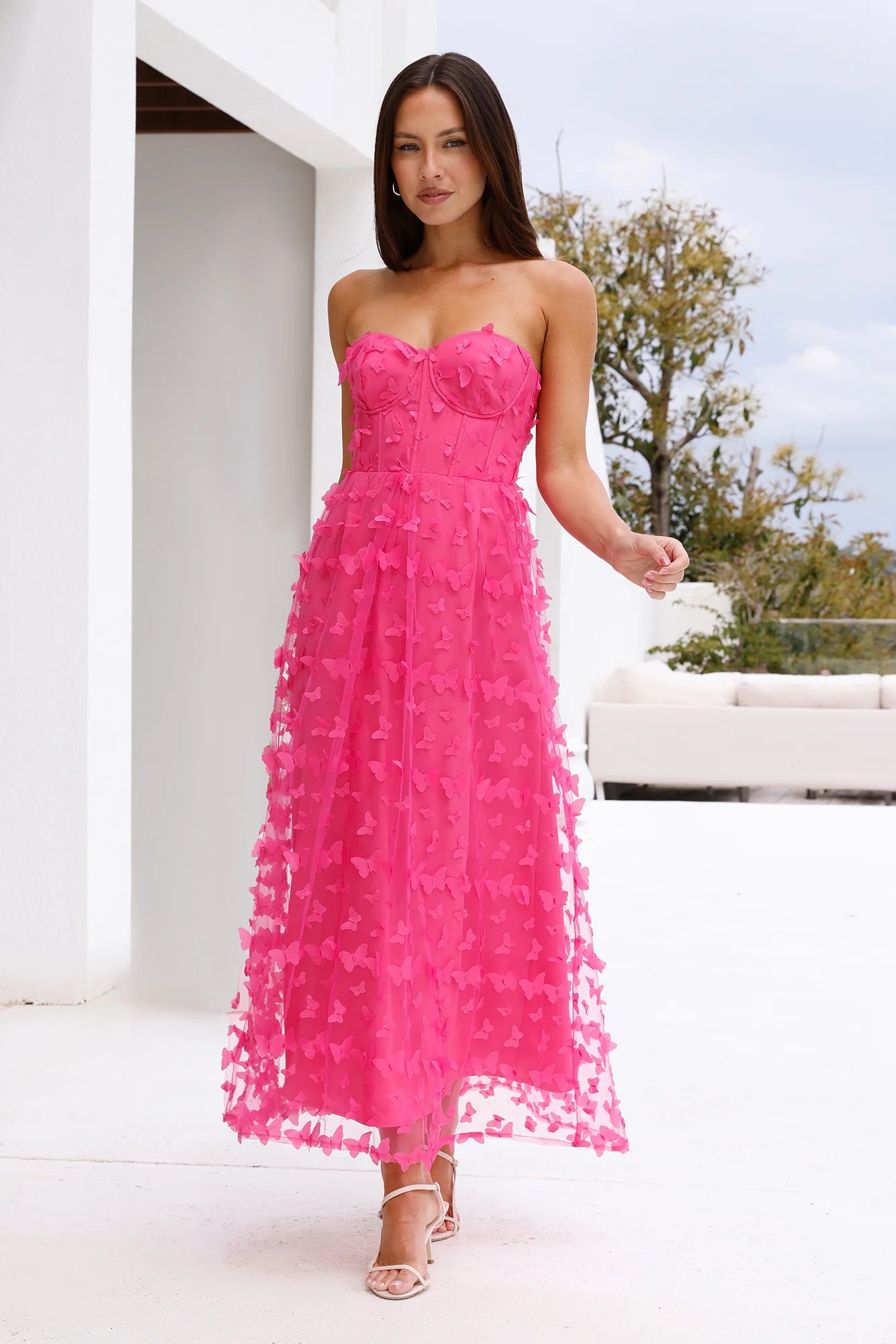 Bright Dance Strapless Tulle Maxi Dress Pink