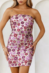 Floral Spark Strapless Sequin Mini Dress Rose Gold