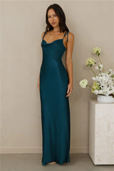 The Penelope Cowl Satin Maxi Dress Teal