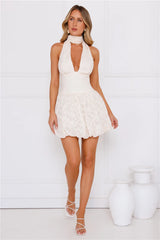 Woven In Style Halter Bubble Mini Dress Yellow