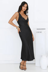 Emberly Satin Midi Dress Black
