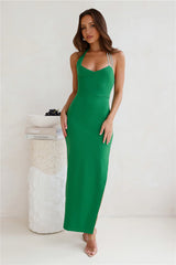 Crystal Show Halter Maxi Dress Green