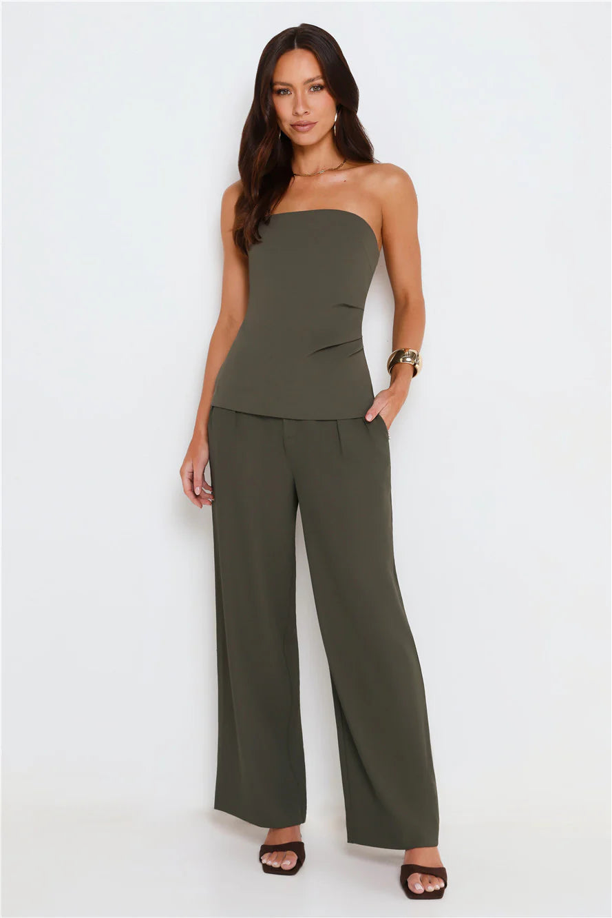 Core Cut Tailored Strapless Top Khaki