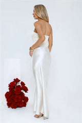 Dressed To Dazzle Strapless Satin Maxi Dress Ivory