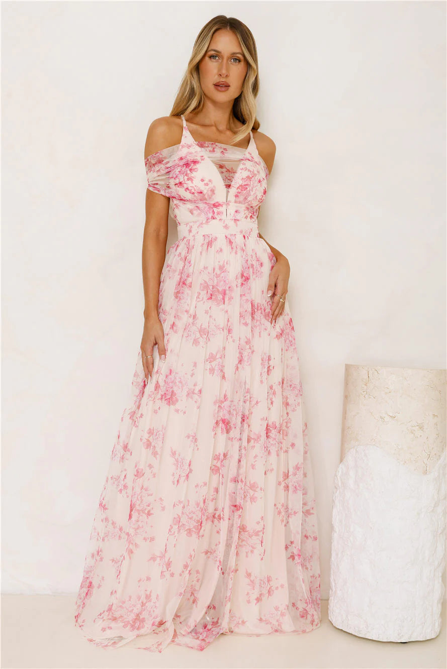 Enchanted Petals Maxi Dress Fuchsia