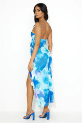 Glad We Met Mesh Frills Maxi Dress Blue