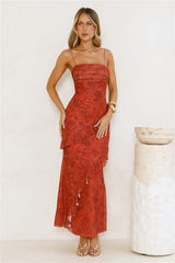 Gilded Muse Mesh Maxi Dress Red